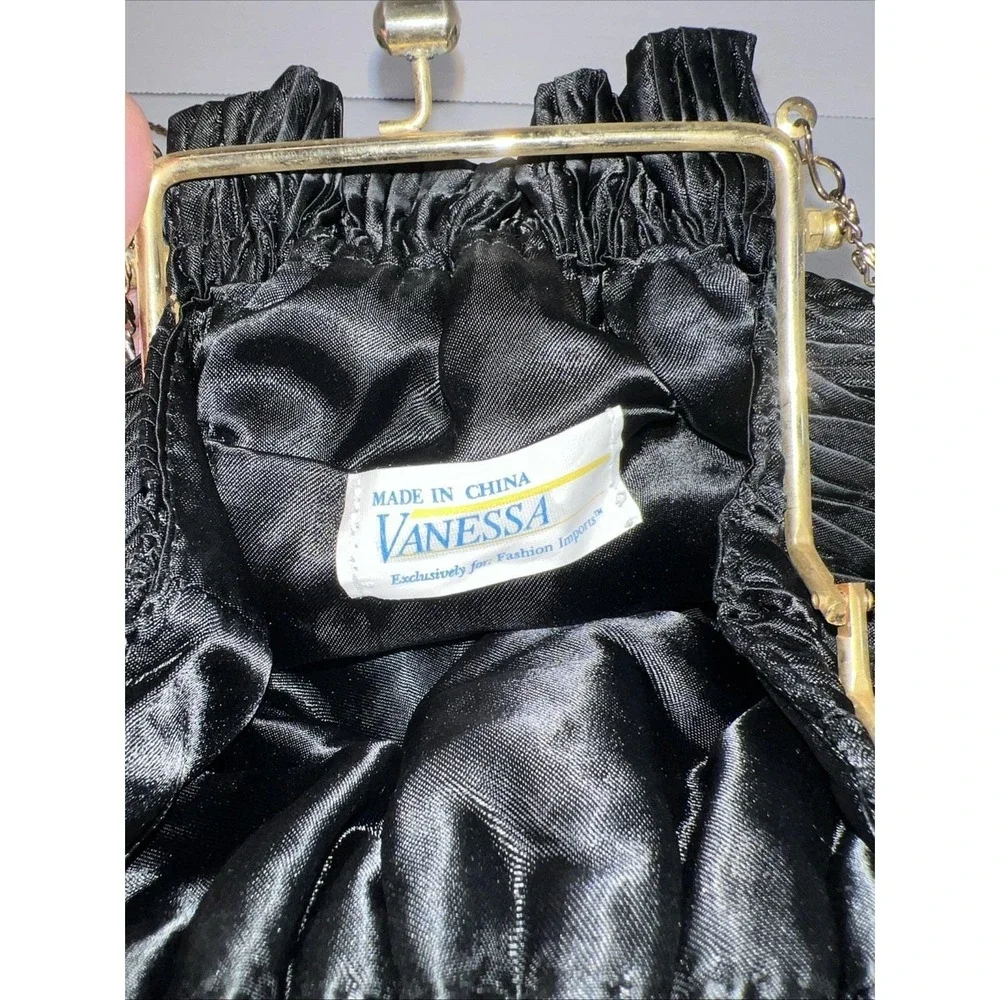 Vintage 1980s Satin Pleated Vanessa Black Cocktail Purse 40